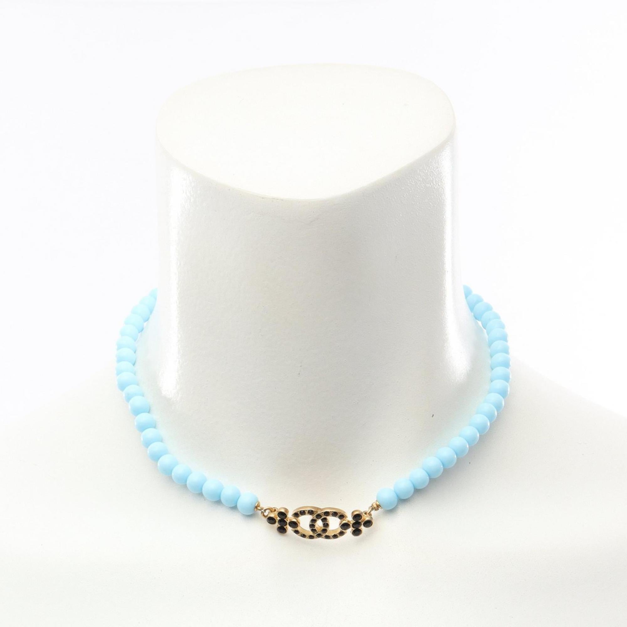 Chanel Coco Mark Choker Accessory, GP (Gold Plated), Rhinestones, Plastic, Women's, Gold, Black, Blue