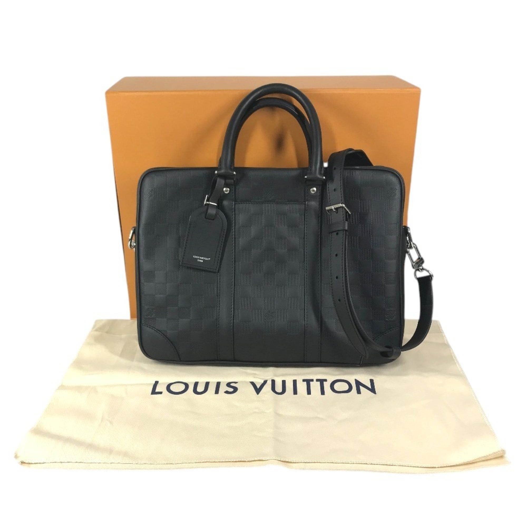 LOUIS VUITTON N40444 Damier Infini Porte Documents Voyage PDV Bag 2-Way Shoulder Handbag Business Leather Men's Women's Onyx Black — Like New