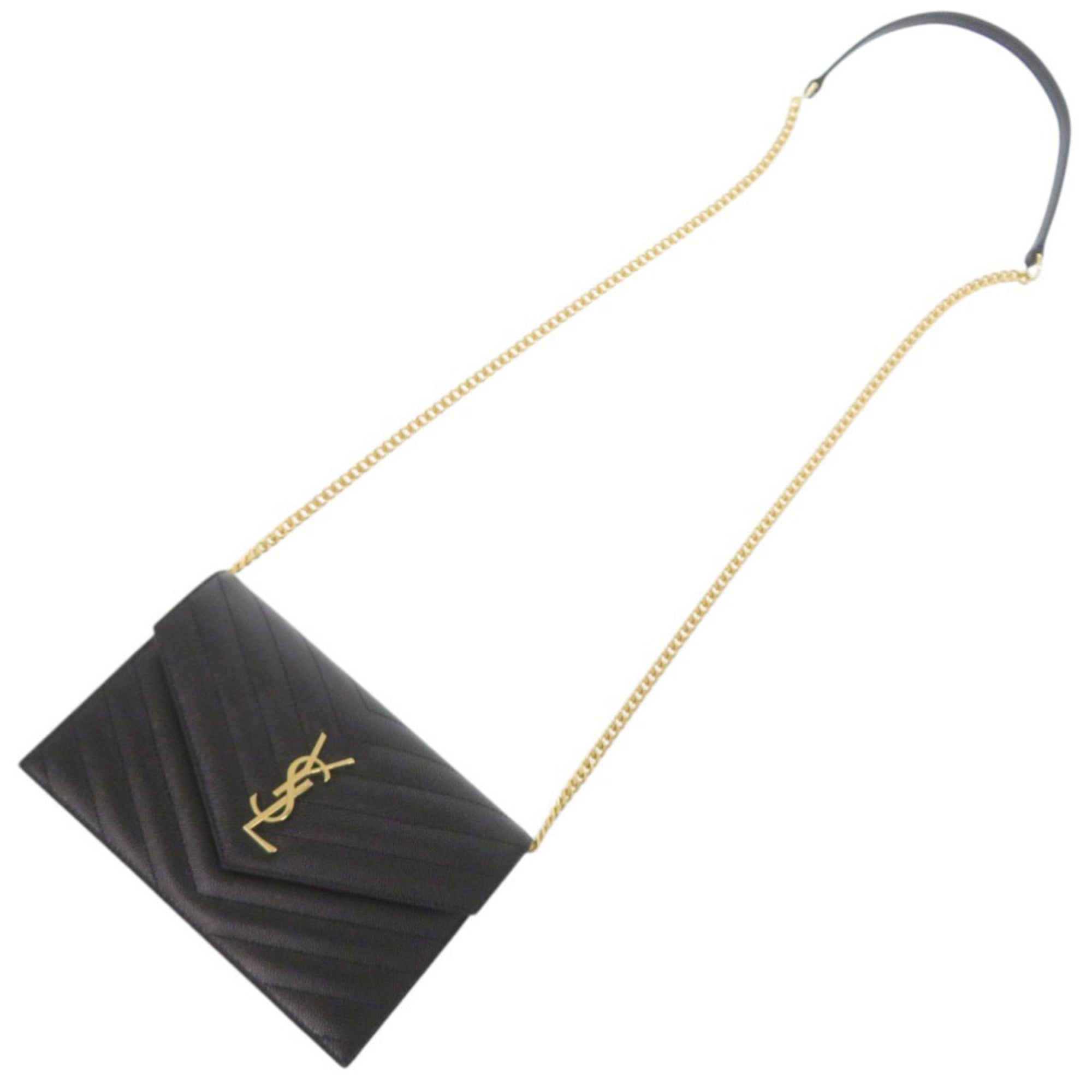 Yves Saint Laurent Like new Saint Laurent Paris Cassandra Envelope Wallet with Chain 742920, black leather chain shoulder bag, 1490 — Like New