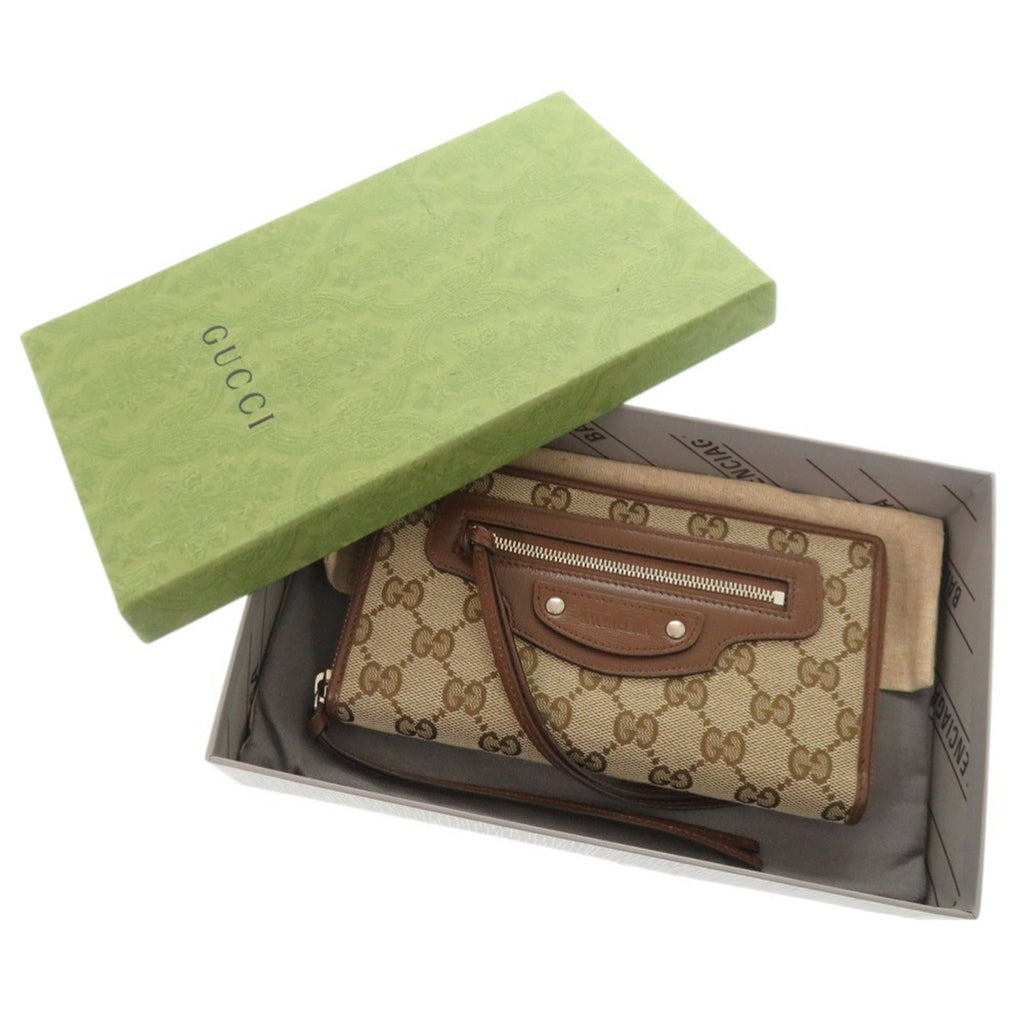 Like new Gucci x Balenciaga The Hacker Project Neo Classic 681710 GG canvas and leather beige/brown round zipper long wallet 1086 GUCCI