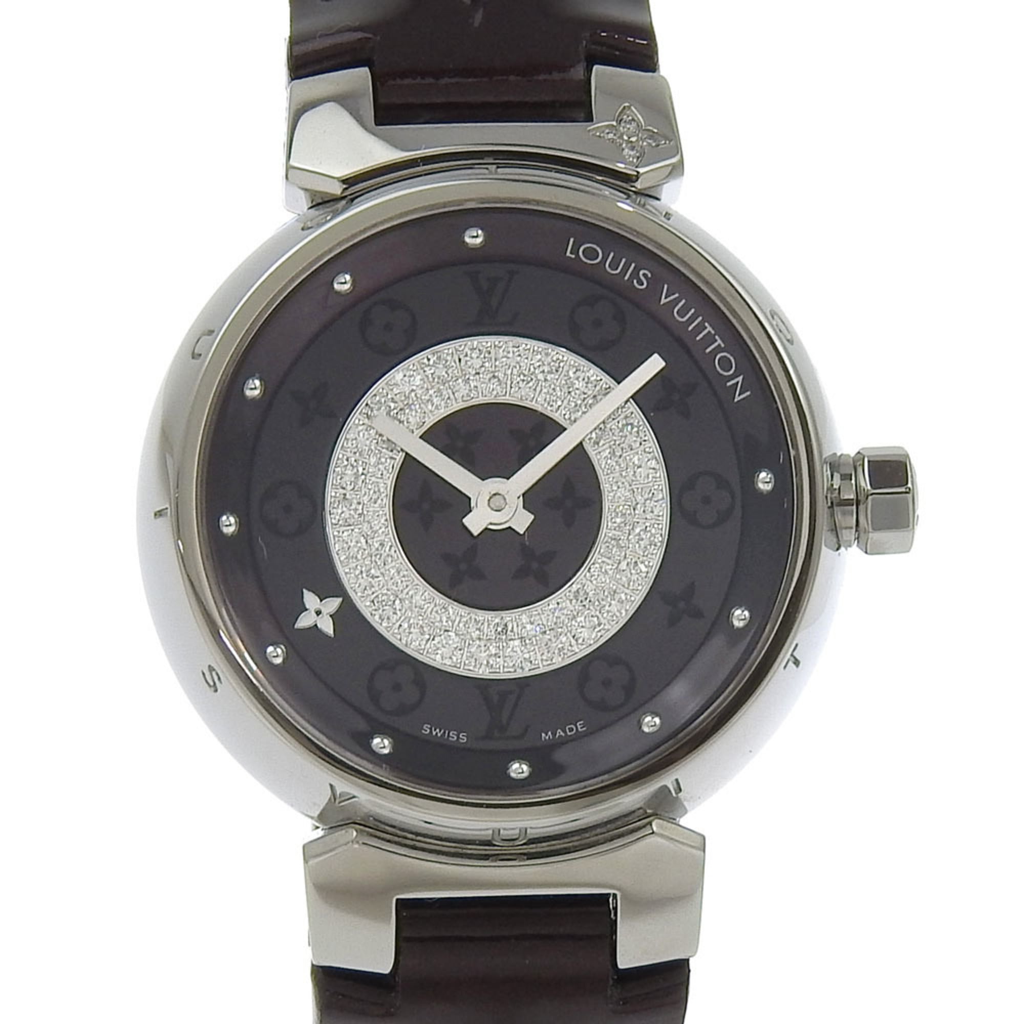 Louis Vuitton Tambour Watch Disc Diamant Amarante Q121U Stainless Steel x Monogram Vernis Diamond Quartz Analog Display Amarant Dial Women's — Good