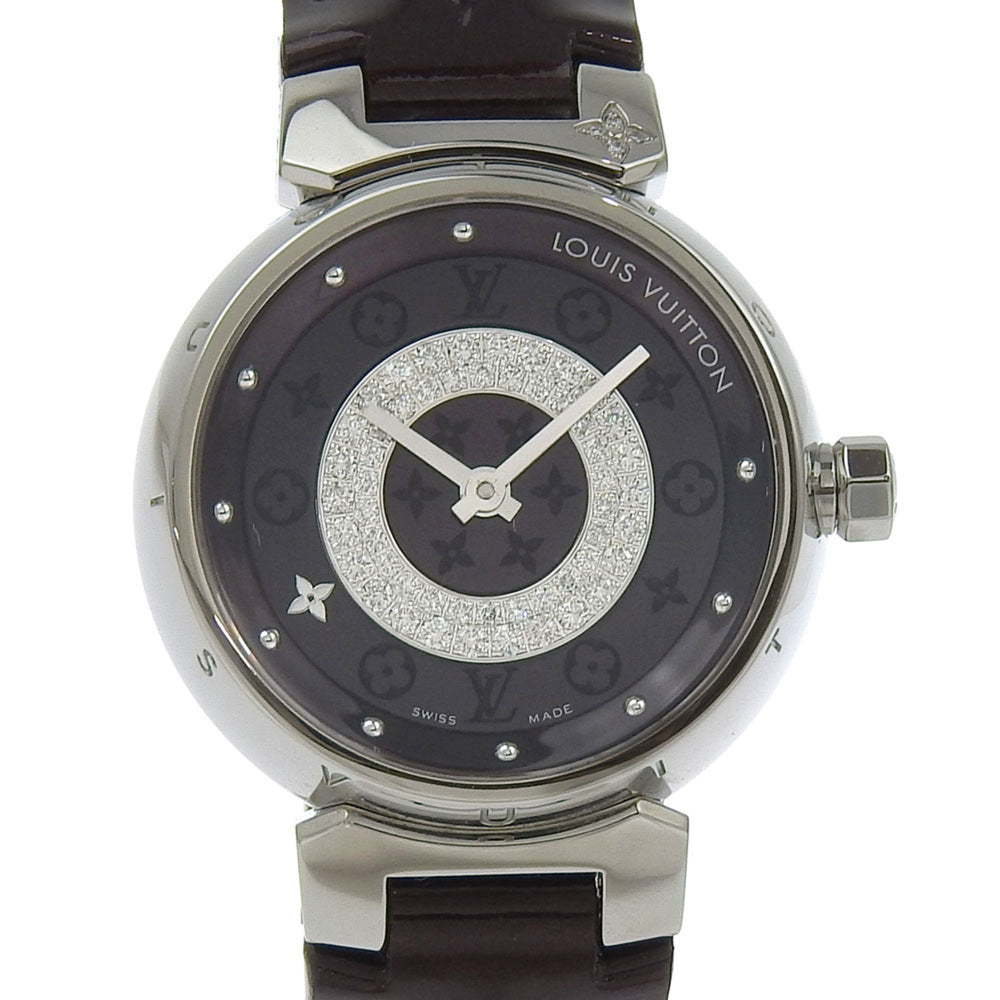 Louis Vuitton Tambour Watch Disc Diamant Amarante Q121U Stainless Steel x Monogram Vernis Diamond Quartz Analog Display Amarant Dial Women's — Good