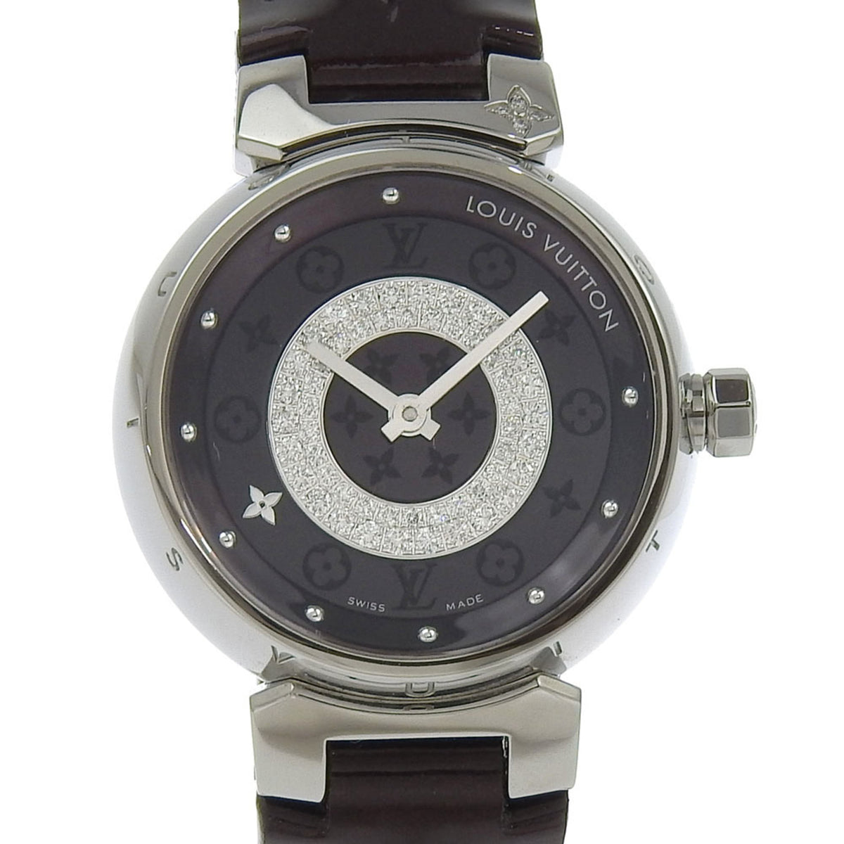 Louis Vuitton Tambour Watch Disc Diamant Amarante Q121U Stainless Steel x Monogram Vernis Diamond Quartz Analog Display Amarant Dial Women's — Good