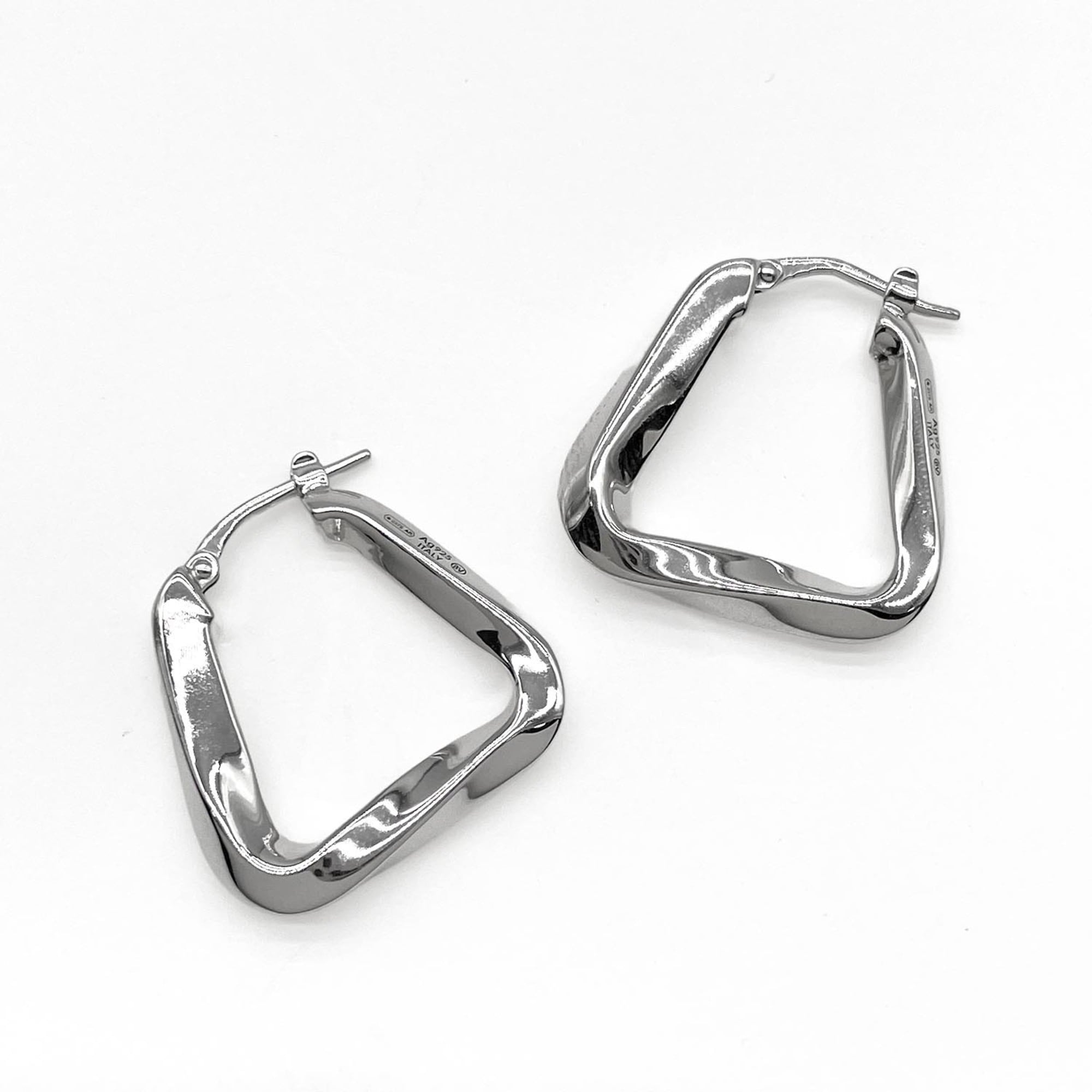 BOTTEGA VENETA Essential Twist Triangle Hoop Earrings, SV925 Silver, Men's & Women's — Like New