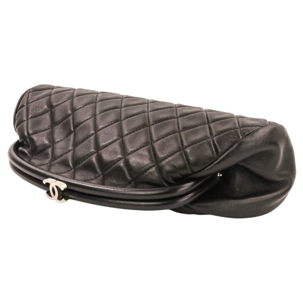 CHANEL Timeless Quilted Coco Mark Leather Clasp Clutch Bag, Black, Women's — Like New
