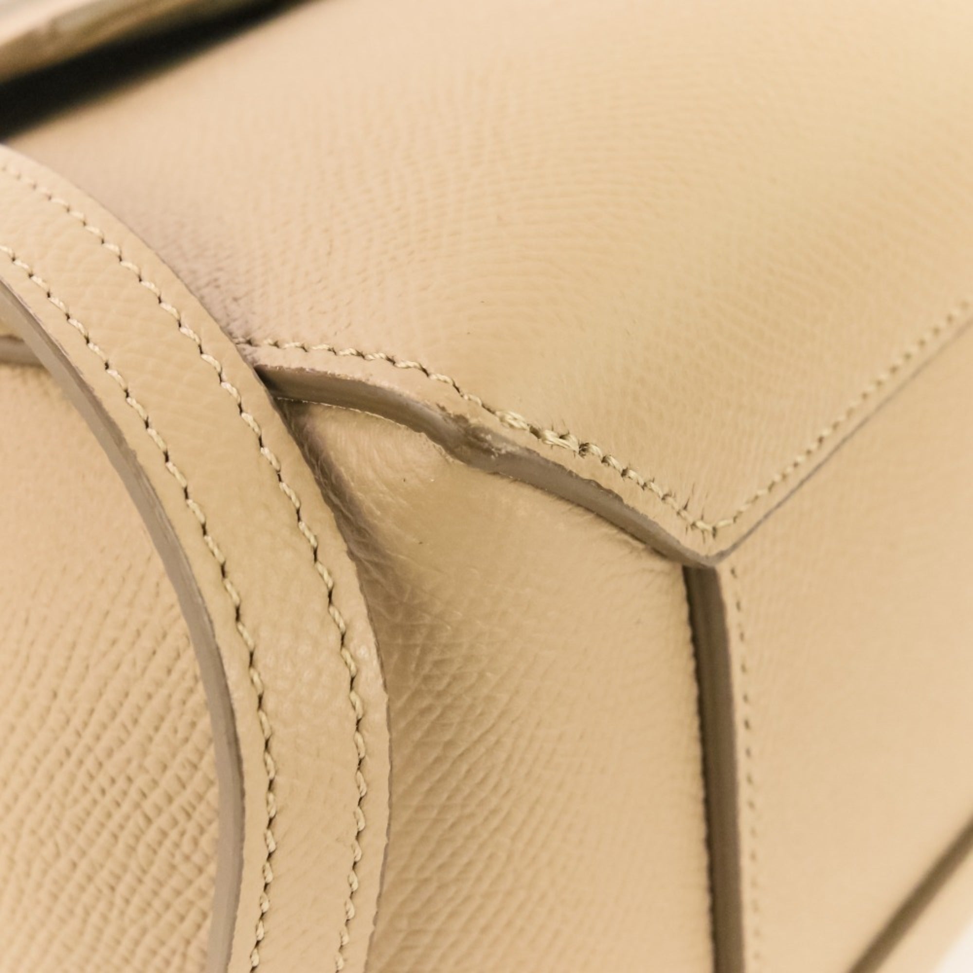 CELINE Belt Bag Nano 2-way shoulder bag, grained calfskin, beige, women's — Like New