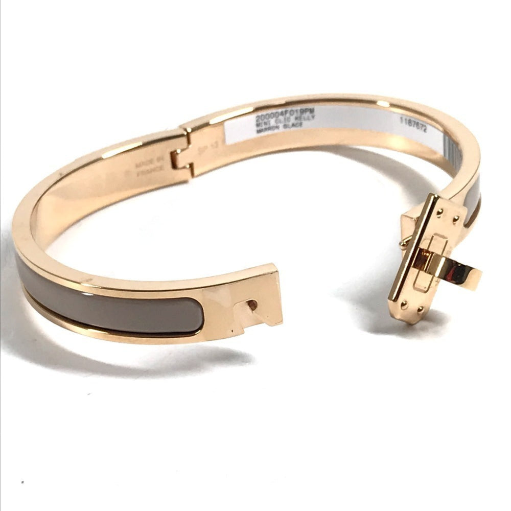 HERMES Mini Click Kelly PM Accessory Jewelry Bracelet Metal Men's Women's Marron Glacé Beige Like New — Like New
