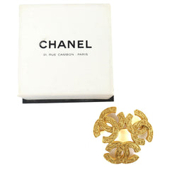 CHANEL Vintage 1994 (94A) Triple Coco Mark Brooch, Large Size, Gold, with Box, Made in France, Women's, Highly Recommended ◎ — Like New