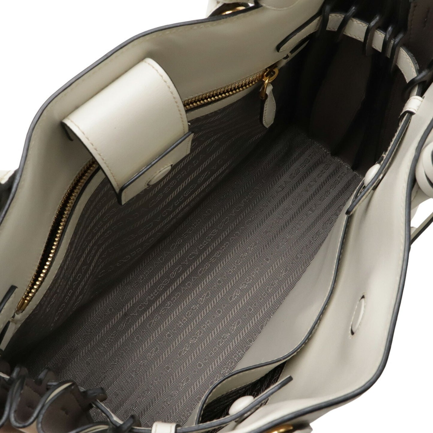 PRADA Bibliothèque Tote/Shoulder Bag in City Calf Leather, TALCO, Off-White, Purchased at an Overseas Duty-Free Shop, 1BG098