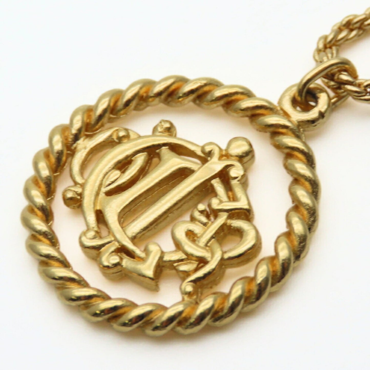 Christian Dior Necklace Emblem Metal Gold GP Plated Women's