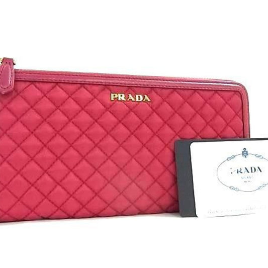 PRADA Prada Wallet 1M1183 Pink Tessuto Nylon and Leather Women's L-Shaped Quilted Long