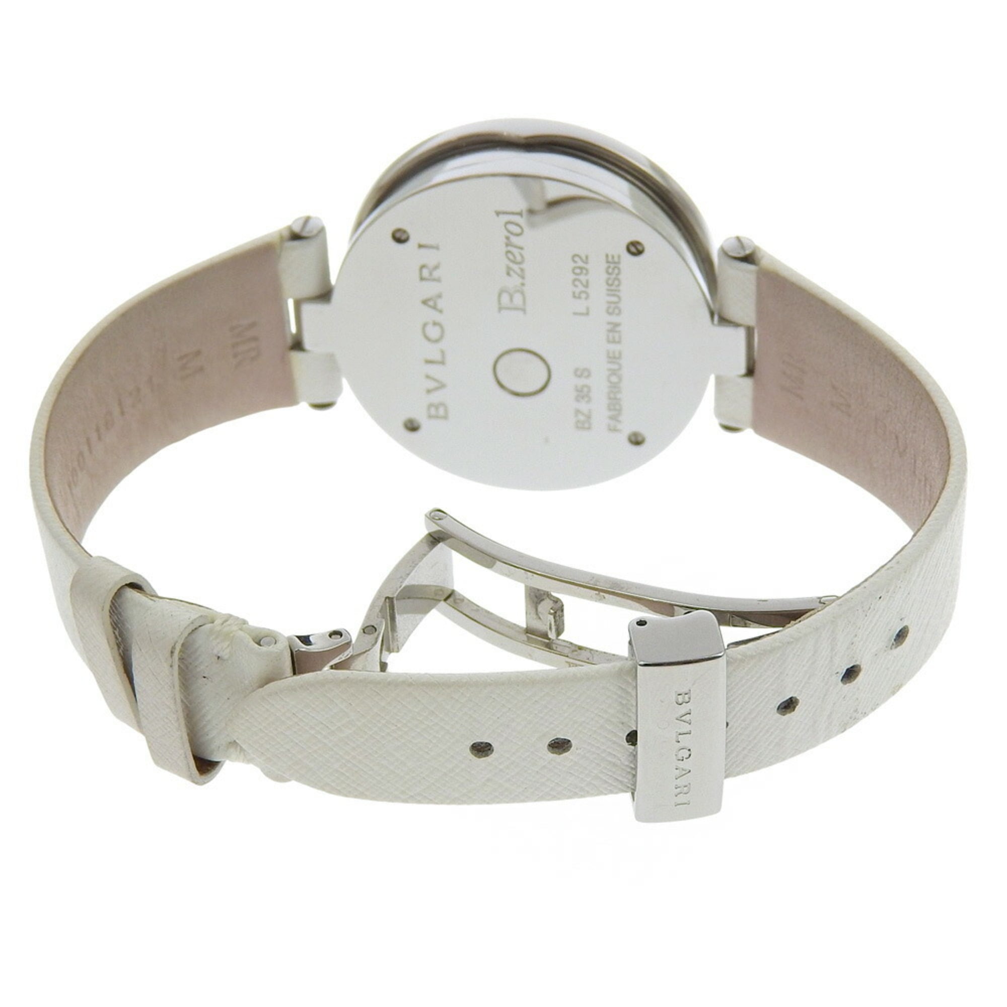 BVLGARI Bzero1 Watch, BZ35S/BZ35WLSL, Stainless Steel and Leather, Quartz Movement, Analog Display, White Dial, Women's — Very Good