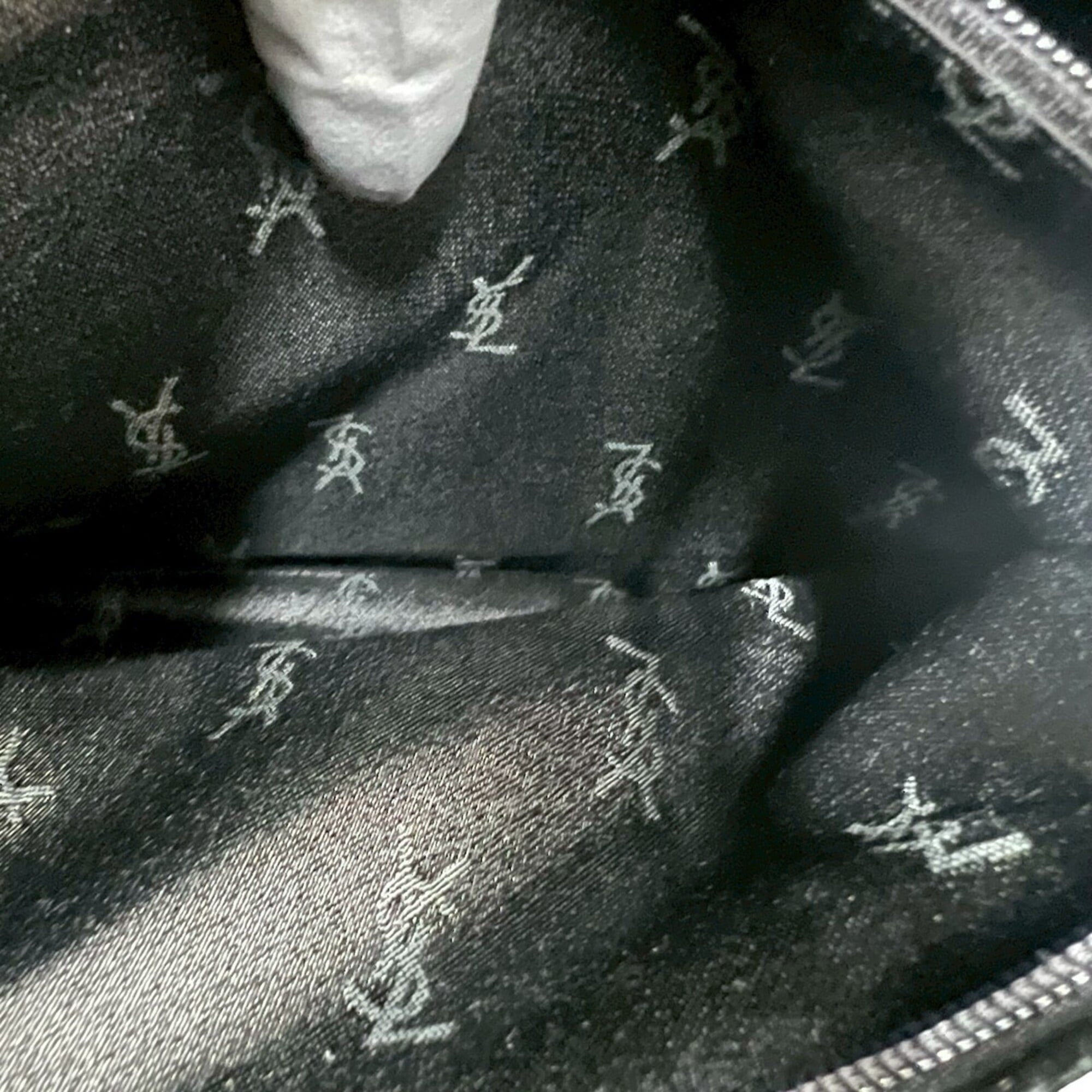 YVES SAINT LAURENT Logo Stitch Leather Handbag Semi-Shoulder Bag Black 17395 — Like New