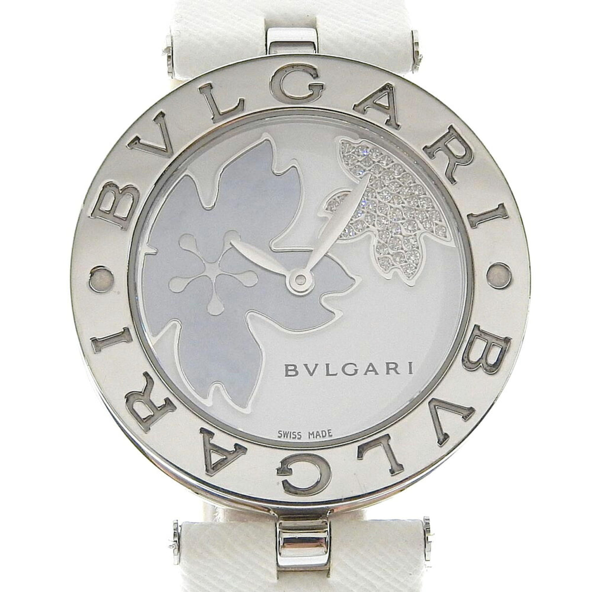 BVLGARI B-zero1 Watch BZ30FDSL Stainless Steel x Leather Flower Quartz Analog Display White Shell Dial Women's — Very Good
