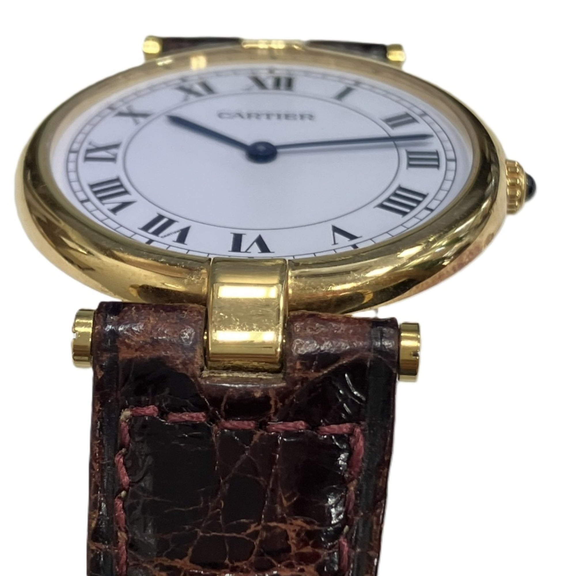 Cartier Vendome Louis LM Watch, Total Weight 25g, 18K Gold Leather Strap, Quartz Movement, White Dial, 81001 — Good