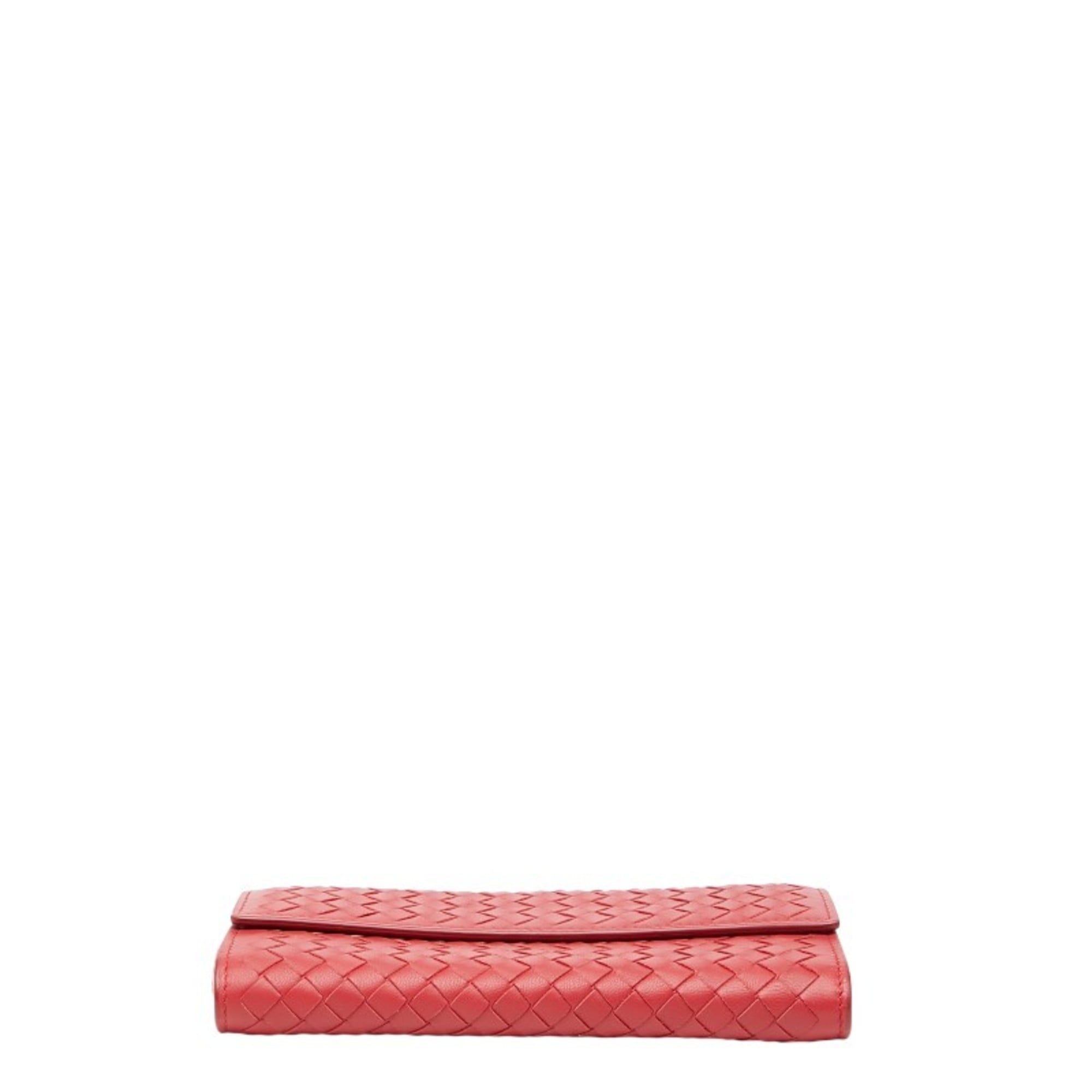 Bottega Veneta Intrecciato Long Wallet Red Leather Women's BOTTEGAVENETA