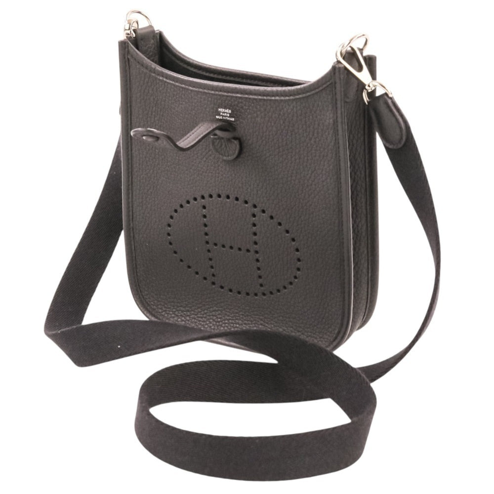 HERMES Evelyne TPM Taurillon Clemence Leather Shoulder Bag, Noir Black, U Stamp, Women's — Like New