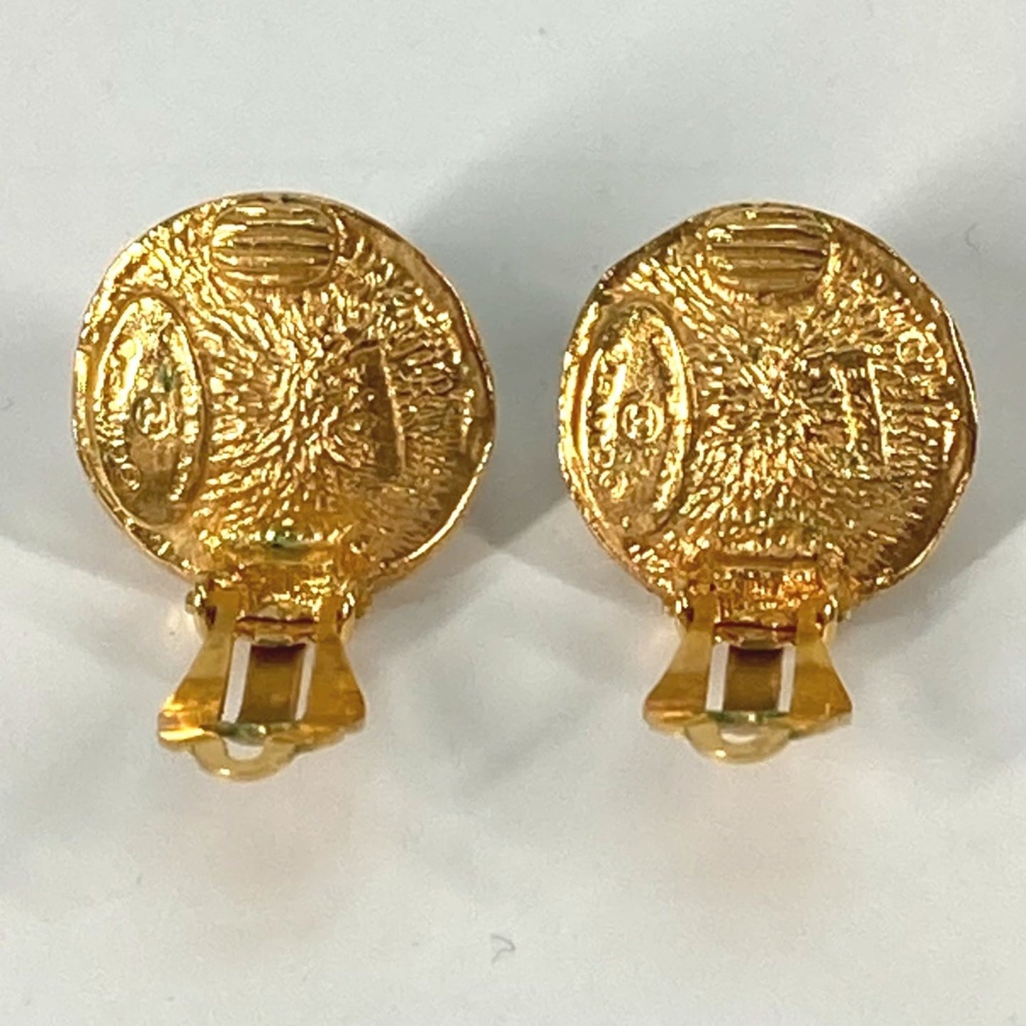 CHANEL Vintage Round Logo Faux Pearl Earrings, Metal, Women's, Gold