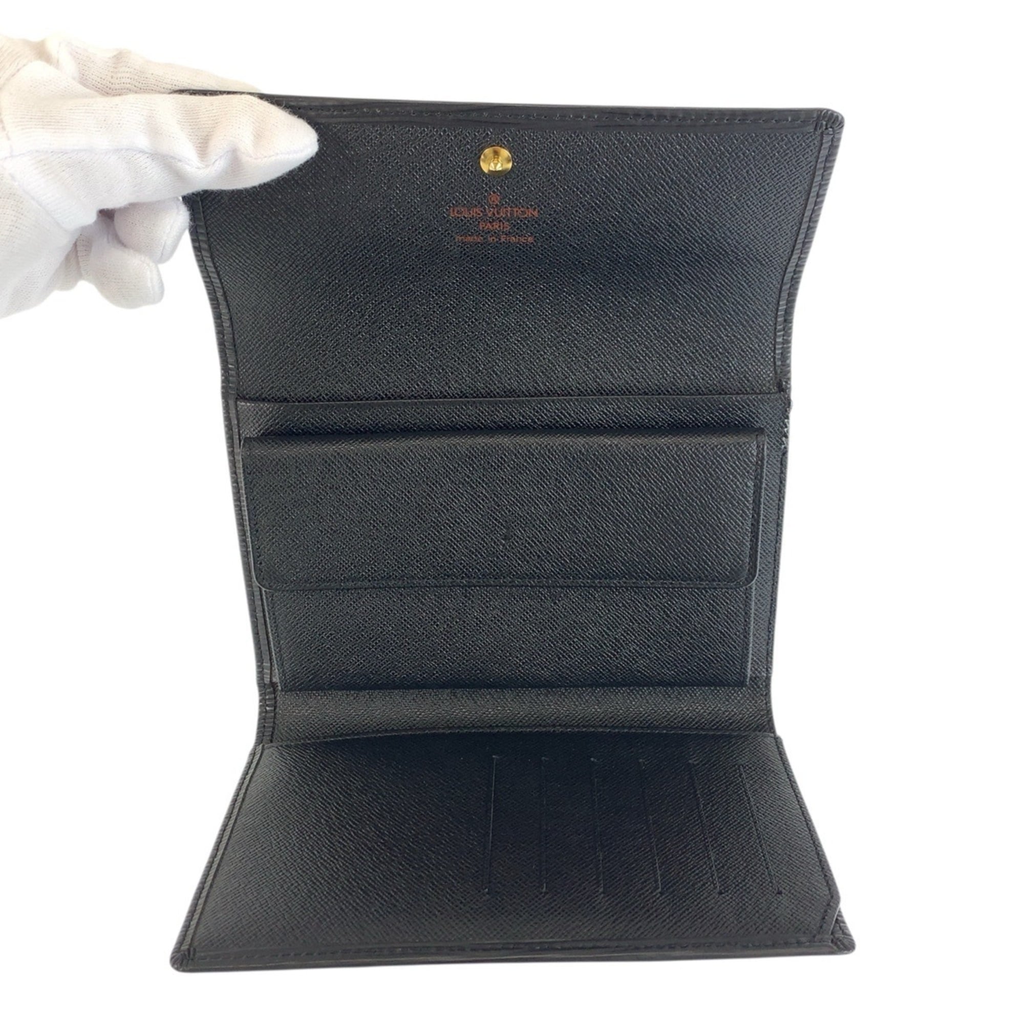 LOUIS VUITTON Epi Porte Tresor Etui Papier Black Leather Folding Wallet M63712 Compact Men's