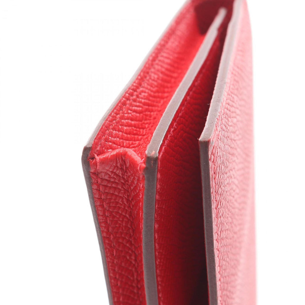 Hermes Hermès Bearn Soufflet Bi-fold Long Wallet in Calfskin Leather (Cowhide) with Epsom Leather, Red, for Women