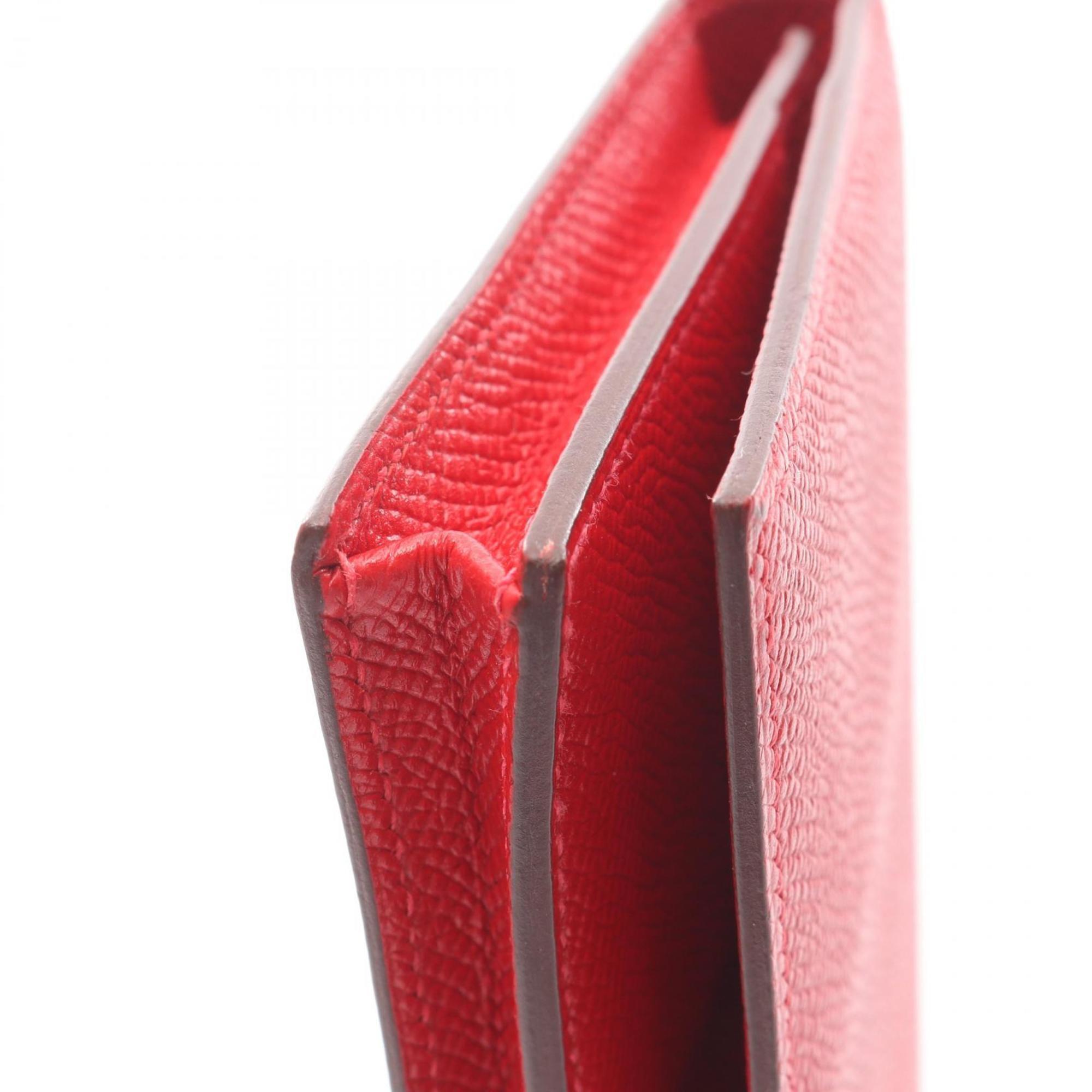 Hermes Hermès Bearn Soufflet Bi-fold Long Wallet in Calfskin Leather (Cowhide) with Epsom Leather, Red, for Women