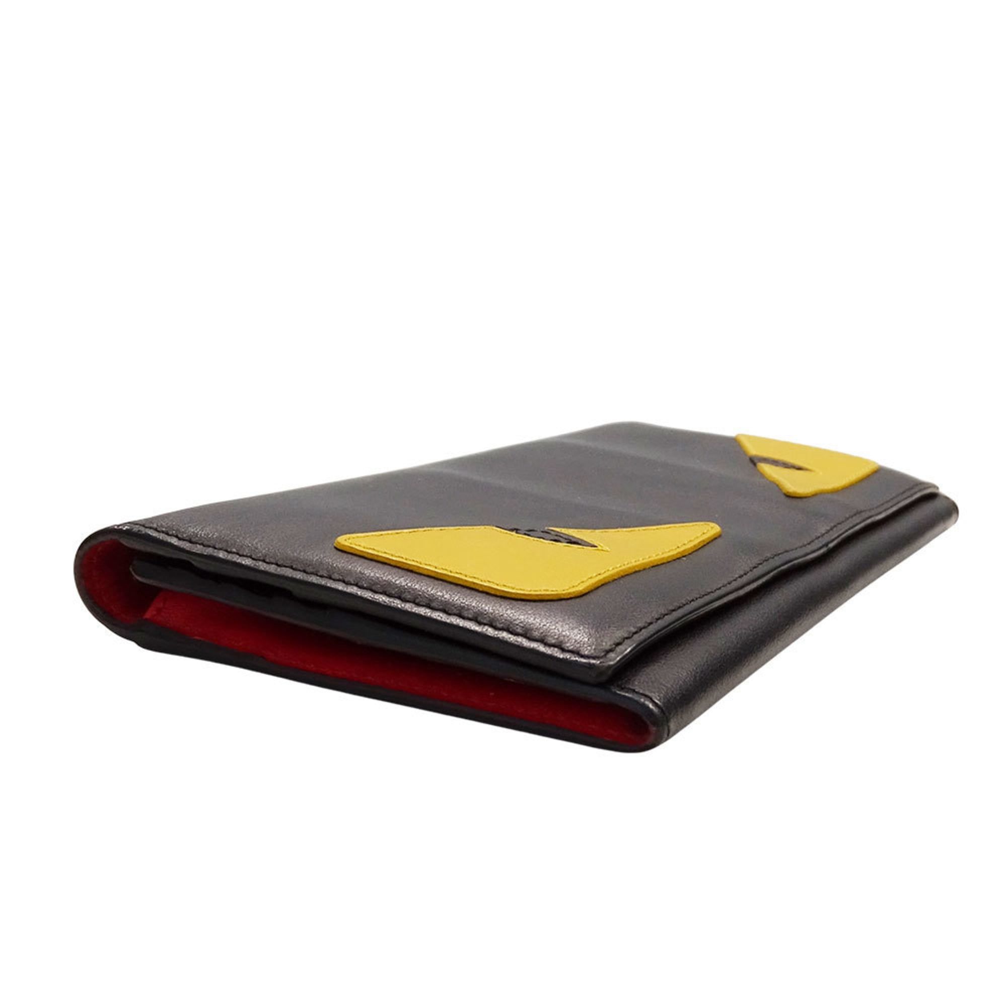 Fendi FENDI wallet for men and women, branded leather long wallet, Bugs Eye black, flap style, Monster