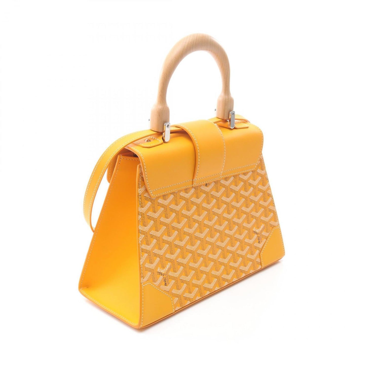 Goyard Saigon PM handbag in coated canvas and leather, available multicolored yellow.