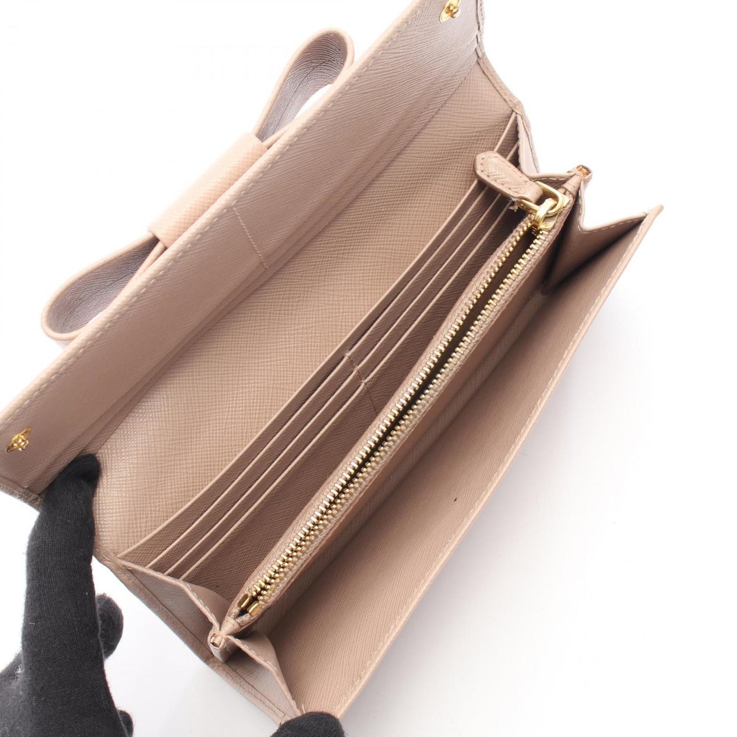 Prada SAFFIANO FIOCCO Bi-fold Long Wallet in Saffiano Leather, Women's, Pink, 1MH132