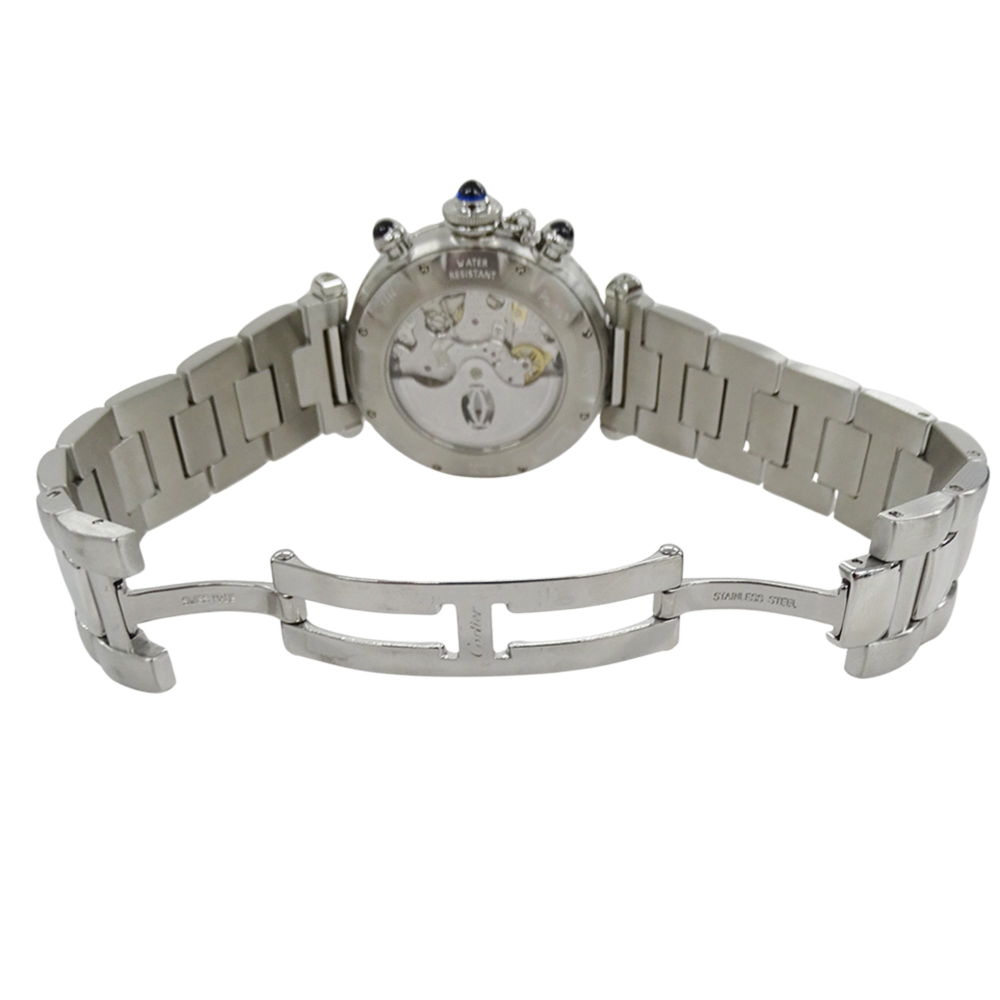 Cartier Pasha Chronograph Automatic Watch for Men, Stainless Steel (SS) W31030H3, Silver, with Open Caseback — Good