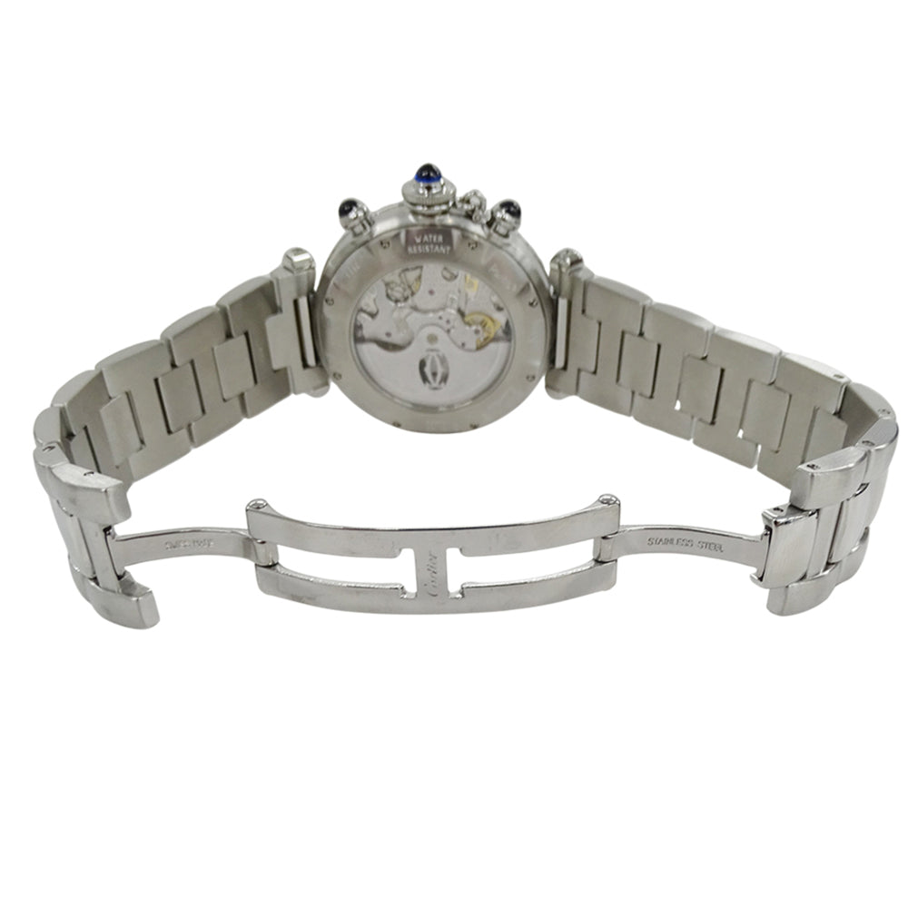 Cartier Pasha Chronograph Automatic Watch for Men, Stainless Steel (SS) W31030H3, Silver, with Open Caseback — Good