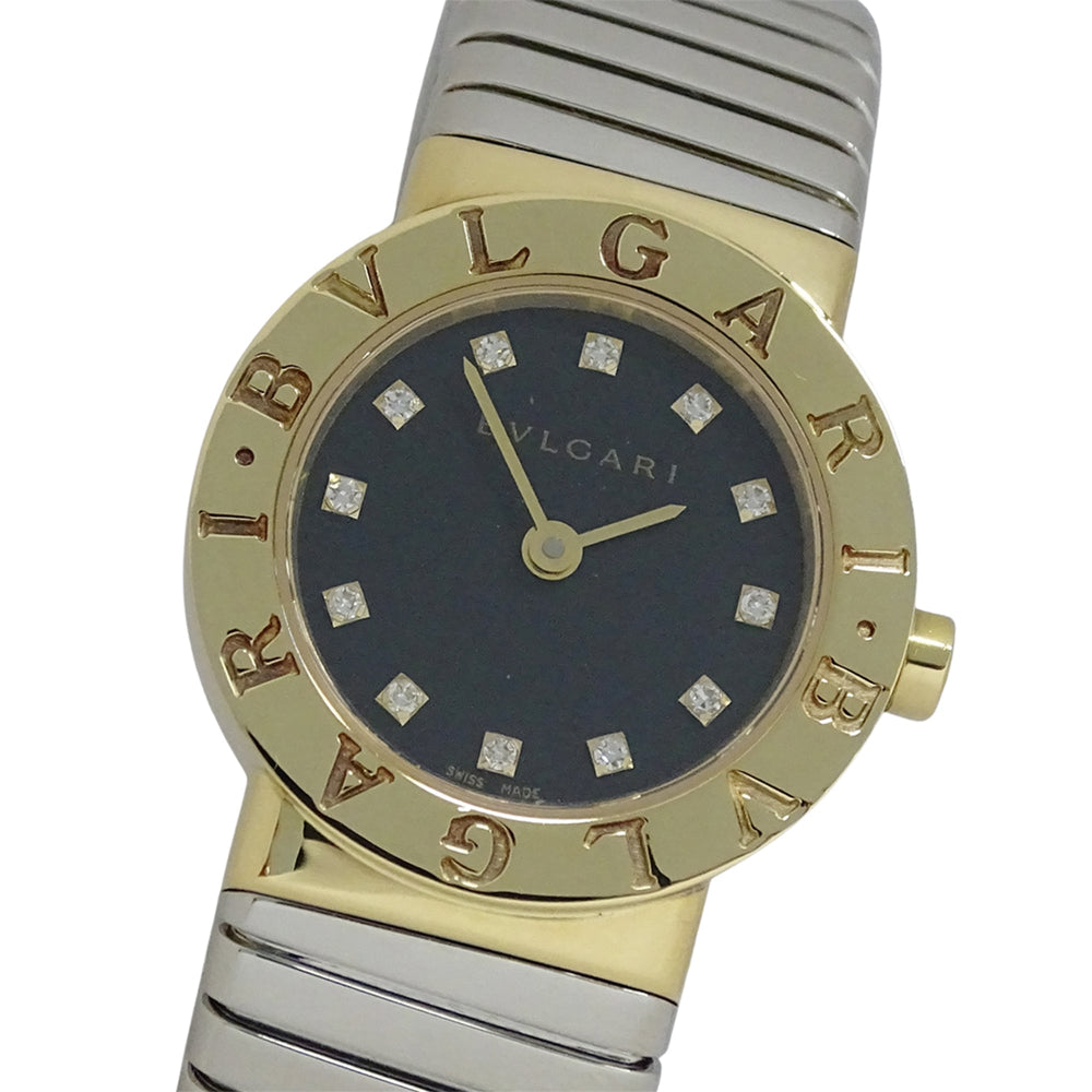 Bulgari BVLGARI Women's Watch, Brand: Tubogas, 12-Diamond Quartz Movement, 750YG (Yellow Gold) and 18K Stainless Steel (SS), Size L, Bangle, Round. (BB232T) — Good