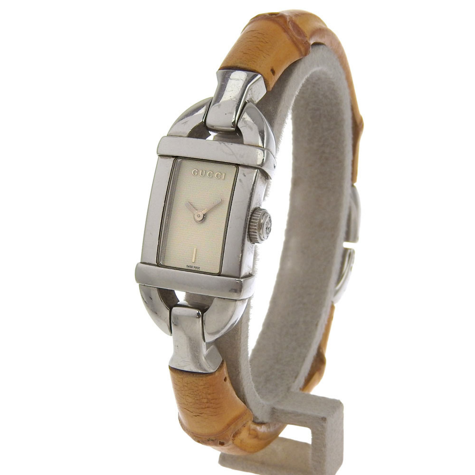 Gucci 6800L Stainless Steel and Bamboo Quartz Watch with Analog Display White Dial for Women — Good