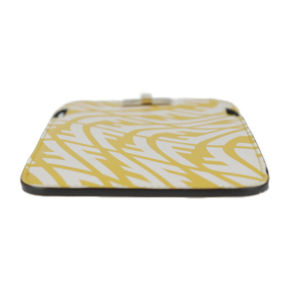 FENDI Peekaboo Shoulder Bag 8M0442 Calf Leather Yellow Zucca Pattern Smartphone Pouch Case Strap Turn Lock — Like New