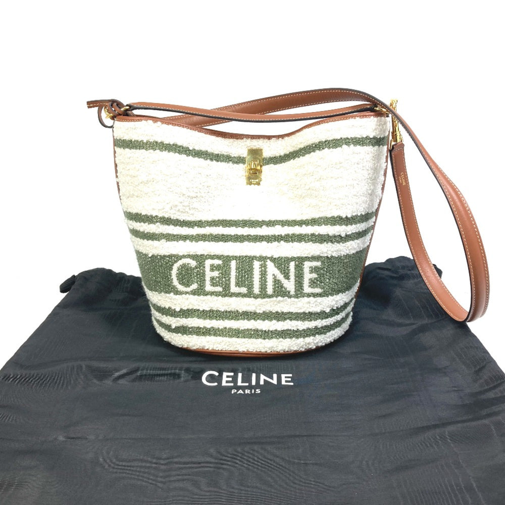 CELINE 195572ED3-15KZ border Bag 2WAY Bucket Bag Shoulder Bag Hand Bag khaki & tan — Like New