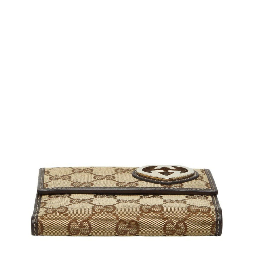 Gucci GG Canvas Lovely Bifold Wallet 245727 Beige Brown Leather Women's GUCCI