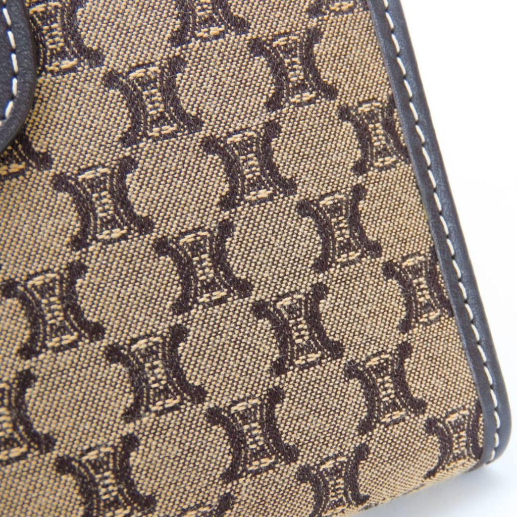 Celine bi-fold wallet, Macadam canvas and leather, beige dark brown, compact, women's, CELINE