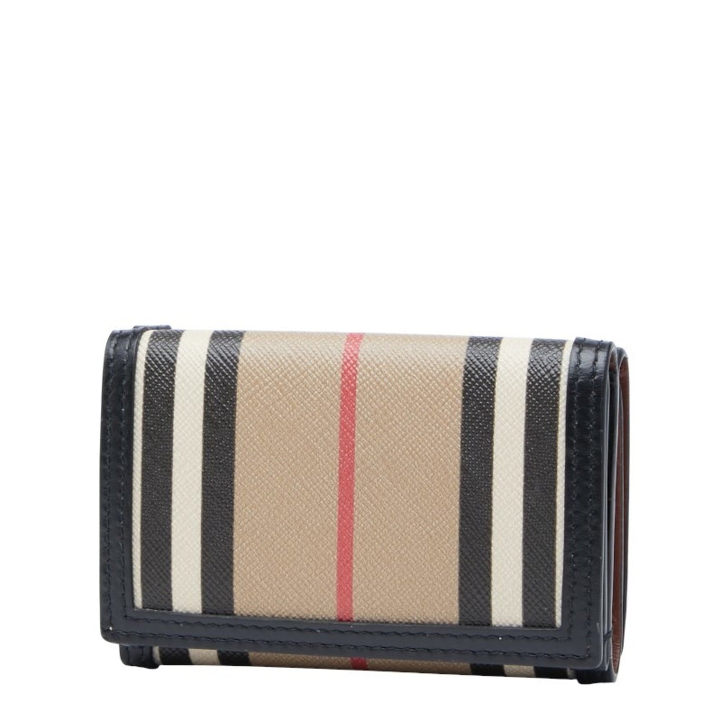 Burberry Icon Stripe Compact Wallet, Tri-fold Beige, Black, Women's, BURBERRY