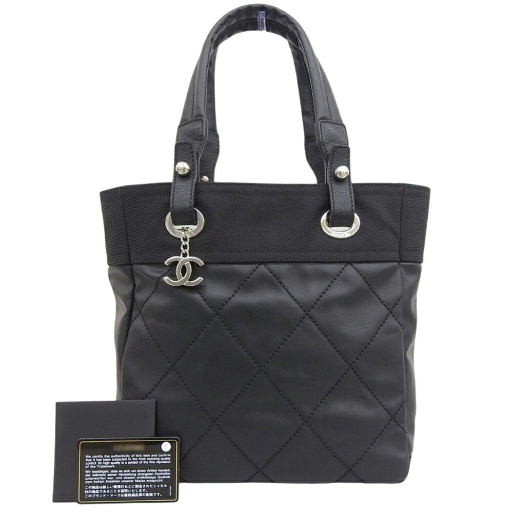 Like new CHANEL Paris-Biarritz PM A34208 with seal, 1 hand tote bag, coated canvas, black — Like New