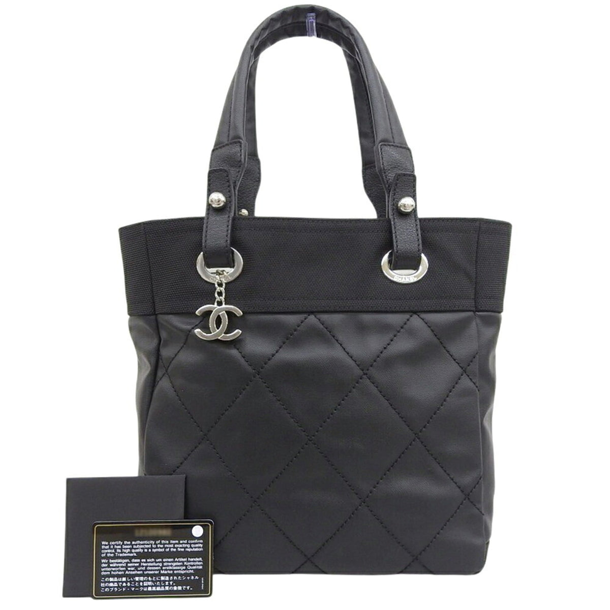 Like new CHANEL Paris-Biarritz PM A34208 with seal, 1 hand tote bag, coated canvas, black — Like New