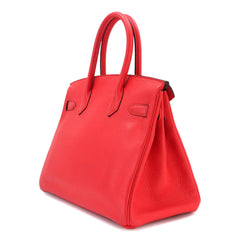 Birkin 30 Hermes HERMES Taurillon Clemence Rouge Pivoine Handbag C Stamp Silver Hardware — Like New
