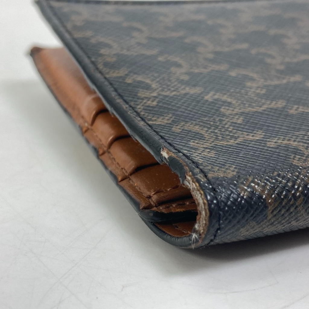 CELINE Triomphe Card Case with Billfold and Flap, Men's Brown Leather Bi-fold Wallet