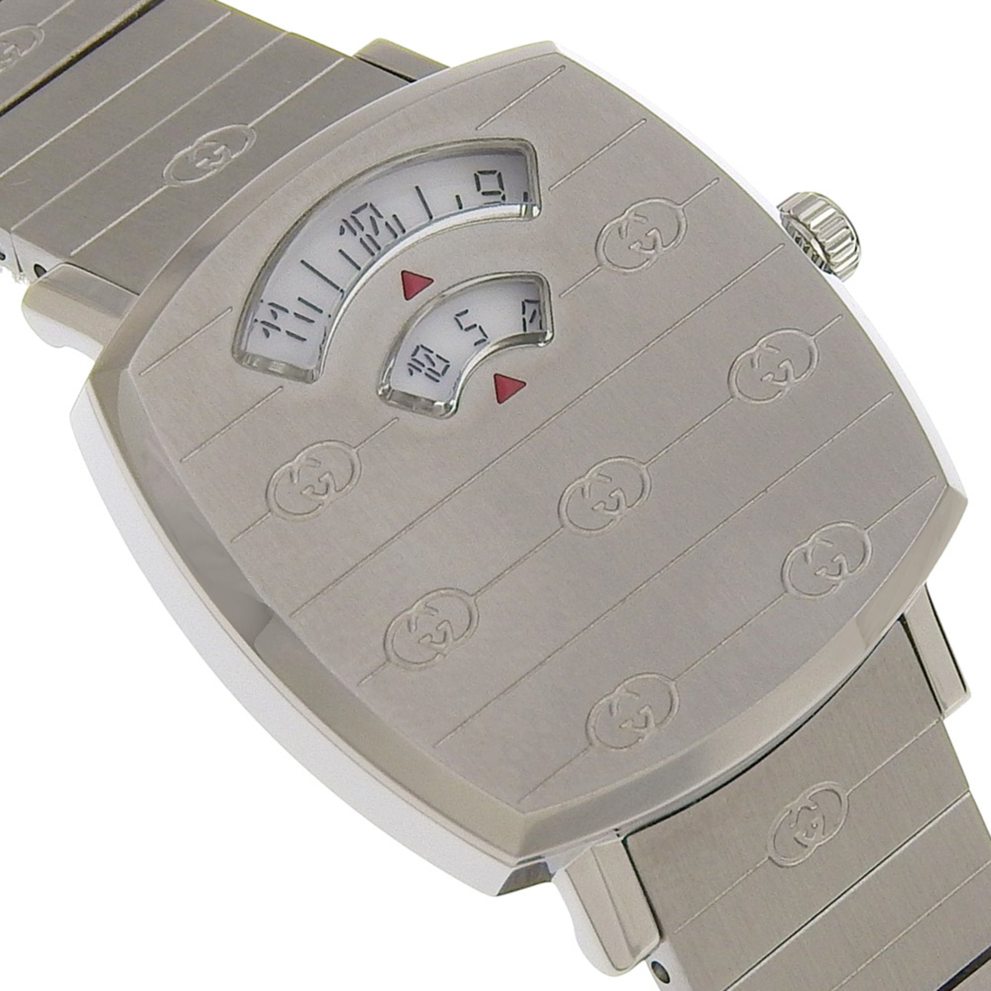 Gucci Grip Watch, Interlocking G, 157.5mm, Stainless Steel, Quartz Movement, Analog Display, White Dial, Women's — Very Good