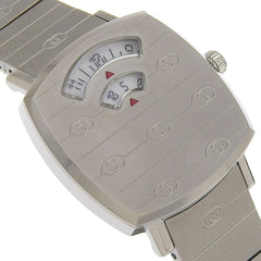 Gucci Grip Watch, Interlocking G, 157.5mm, Stainless Steel, Quartz Movement, Analog Display, White Dial, Women's — Very Good