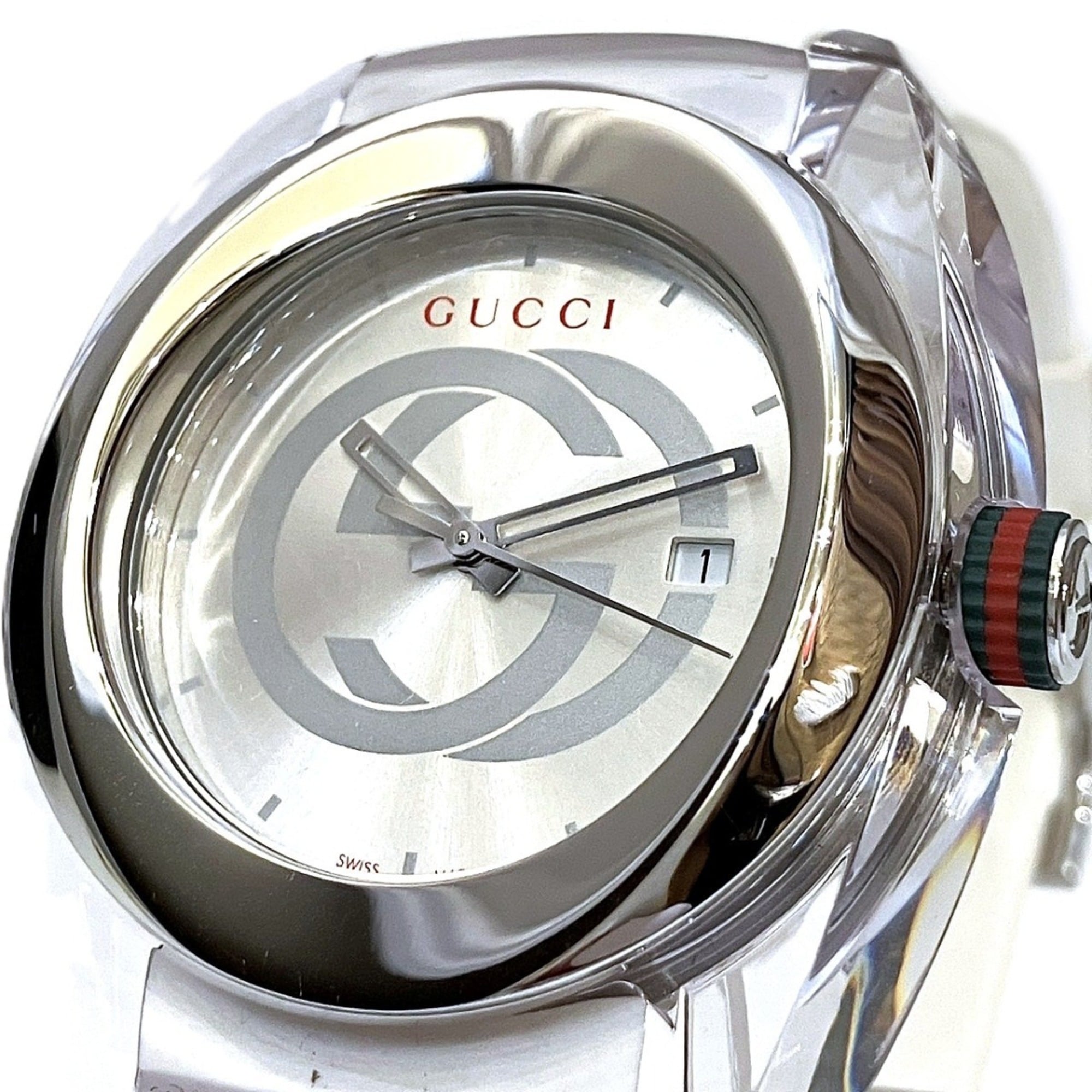 Gucci Sync Watch, Sherry, Total Weight 77.8g, Stainless Steel, Rubber Strap, Quartz Movement, Silver Dial, 137.1 — Good