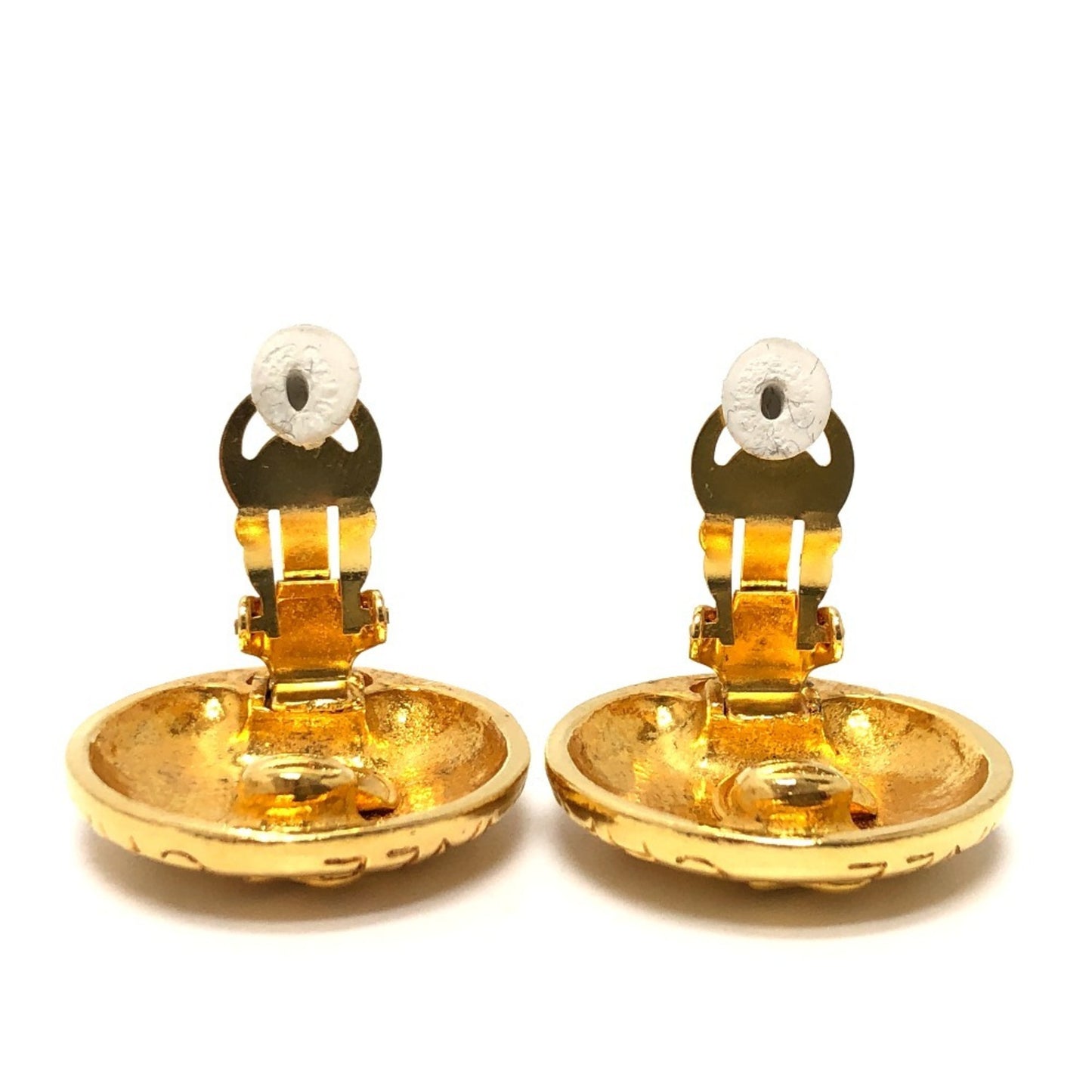 CHANEL Vintage Mademoiselle Round Earrings, Metal, Women's, Gold