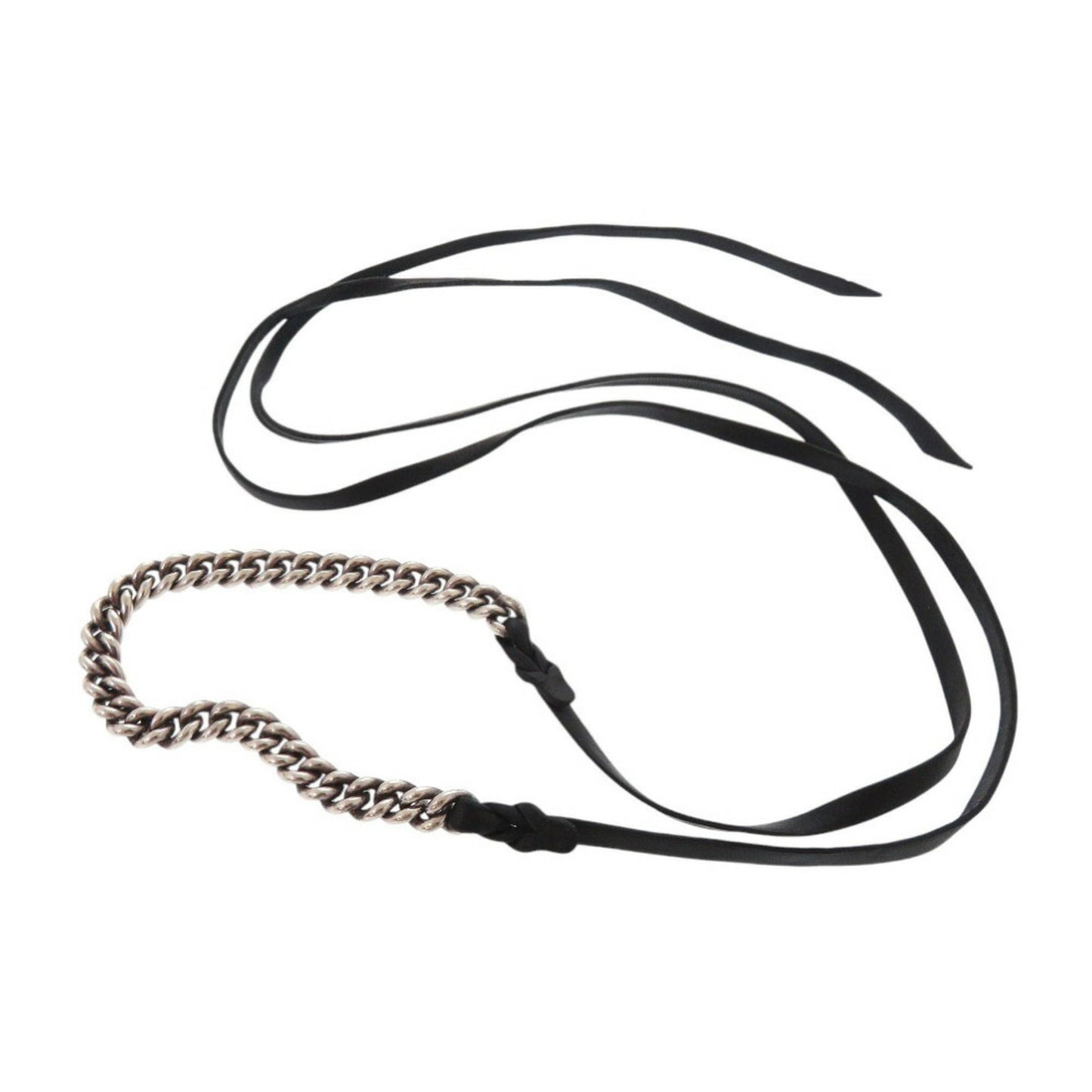 Hermes Chain Silver 925 Leather Bracelet Black 1312HERMES