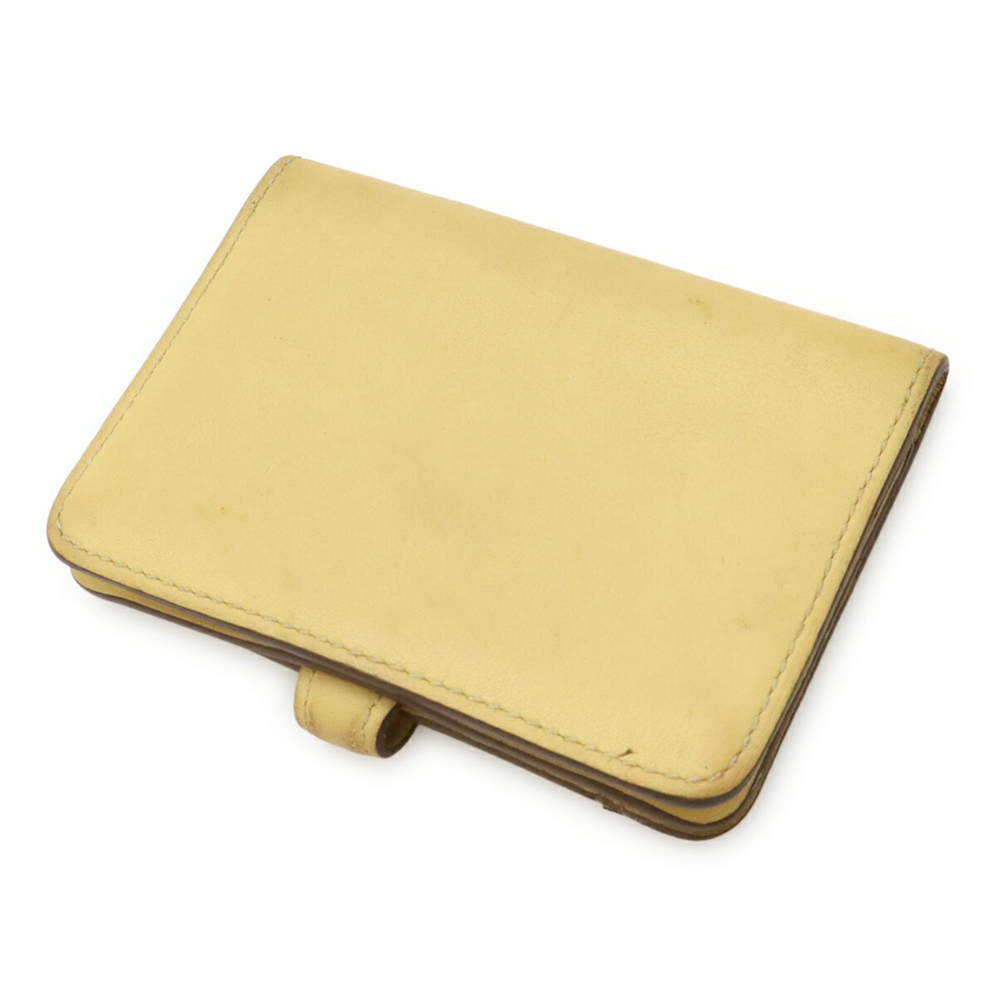 HERMES Dogon card case, coin wallet, purse, Swift leather, yellow, souffle, with X marking.