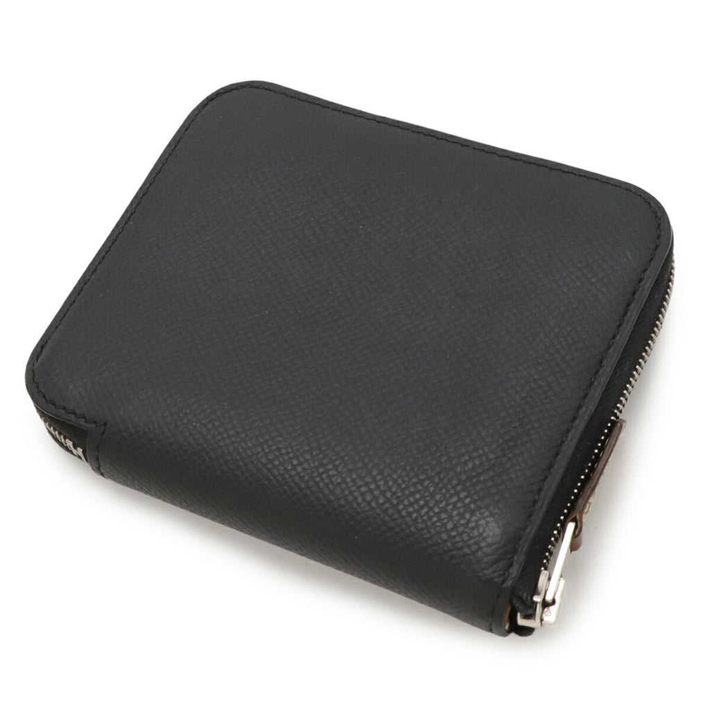 HERMES Azap Silkin Compact Coin Case Wallet/Coin Purse Round Epsom Leather Black with D Stamp
