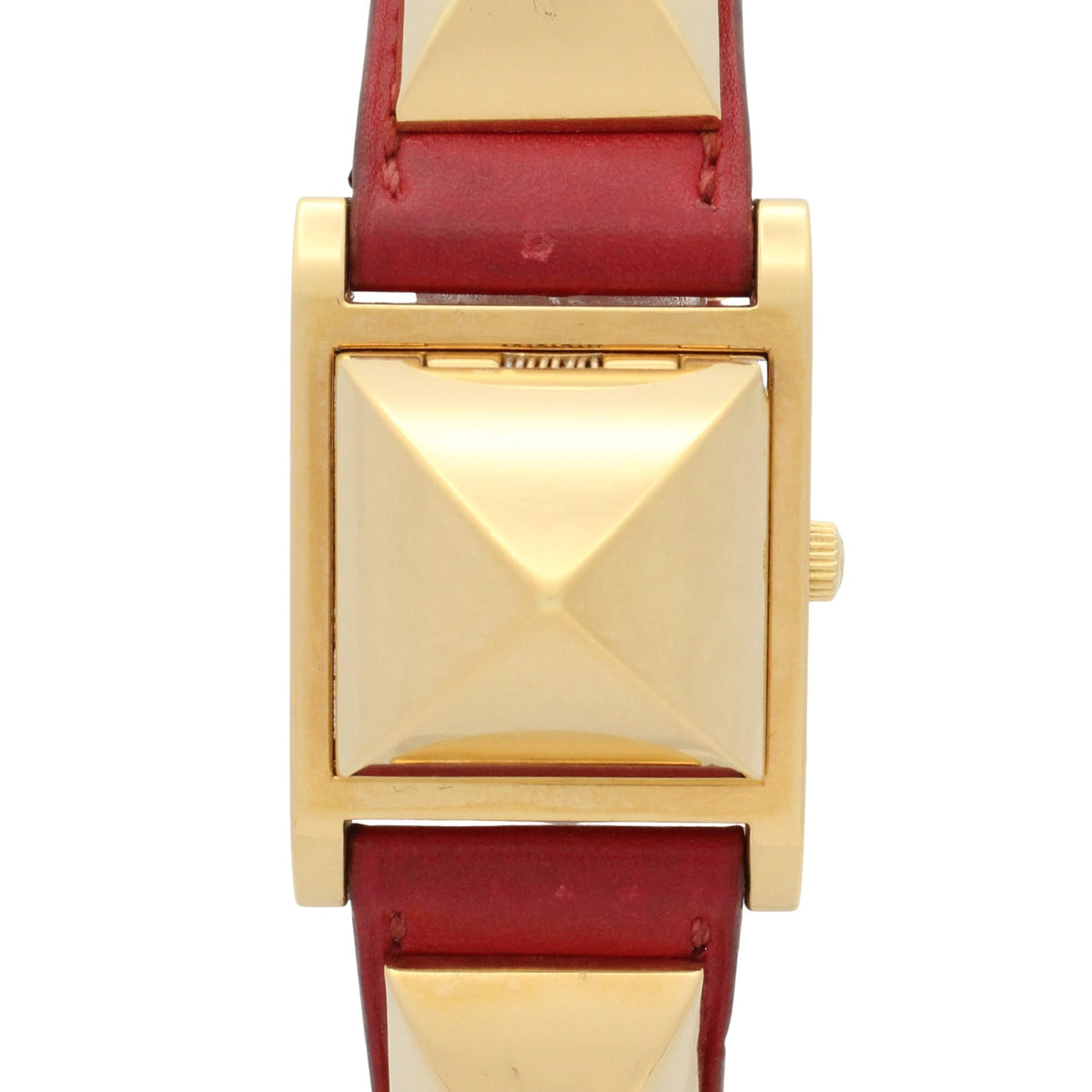 Hermes Medor watch, gold-plated (GP), leather strap, women's, white, ME1.201 — Very Good