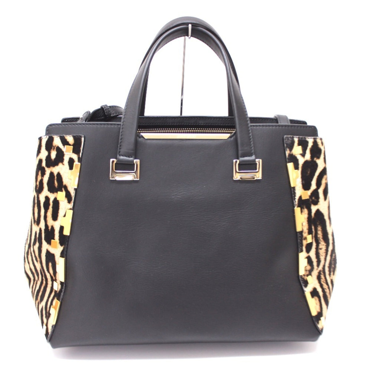 JIMMY CHOO Leopard handbag shoulder bag leather pony for women black — Like New